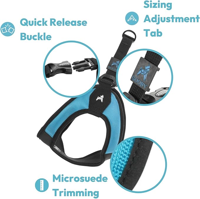 Gooby Escape Free Easy Fit Harness - Blue, Small - No Pull Step-in Patented Small Dog Harness with Quick Release Buckle - Perfect On The Go No Pull Harness for Small Dogs or Medium Dog Harness