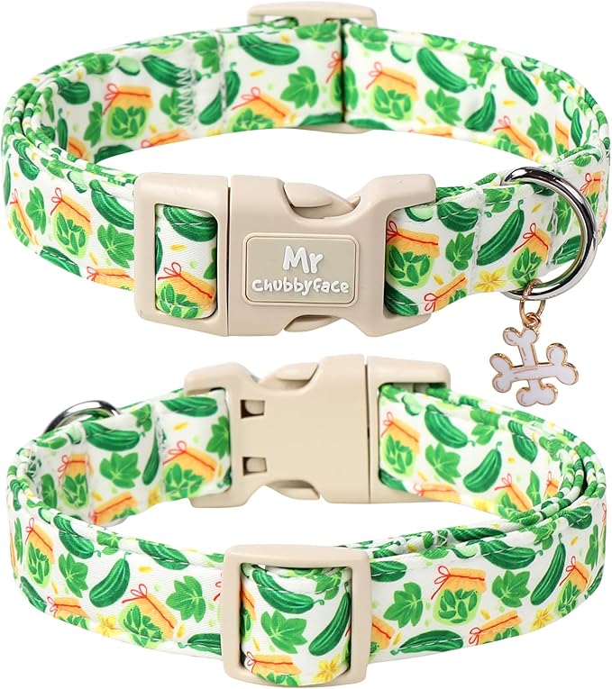 Pickle Cotton Dog Collar, Cute Summer Pickle Pattern Dog Collars, Soft Plastic Buckle Puppy Collar for Small Medium Large Dog