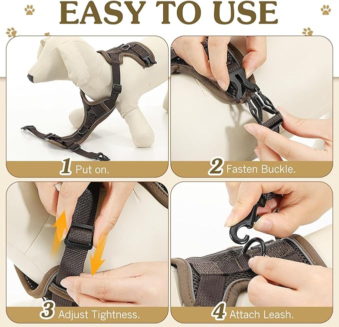 Cat Harness and Leash Set for Walking, Adjustable Kitten Vest Harness with Reflective Strip Breathable Mesh, Escape Proof Soft Pet Safety Vest for Cats, Kittens, Puppies, L Coffee