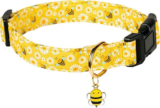 Cute Cotton Dog Collar for Small Medium Large Dogs Special Design Cute Yellow Bee Dog Collar for Boy Girl Dogs Soft Adjustable Bees Puppy Collars for Male Female Dogs Pet Collar