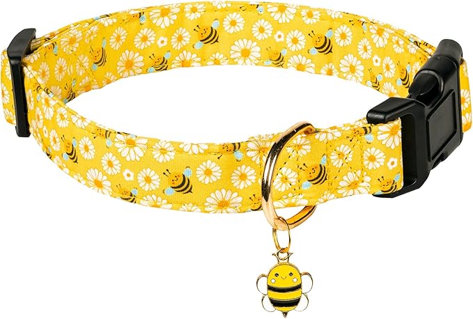Cute Cotton Dog Collar for Small Medium Large Dogs Special Design Cute Yellow Bee Dog Collar for Boy Girl Dogs Soft Adjustable Bees Puppy Collars for Male Female Dogs Pet Collar