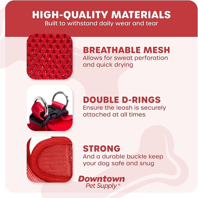 Downtown Pet Supply Step in Dog Harness for Small Dogs No Pull, Small, Red - Adjustable Harness with Padded Mesh Fabric and Reflective Trim - Buckle Strap Harness for Dogs