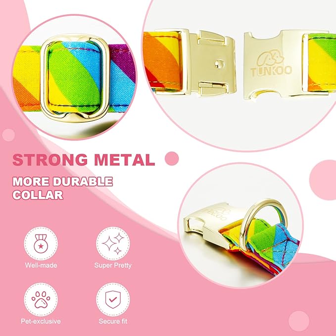 Tunkoo Rainbow Dog Collar with Very Pretty Bow Tie for LGBT Pride Month - Adjustable and Comfortable Collar for Large Medium Small Pet S