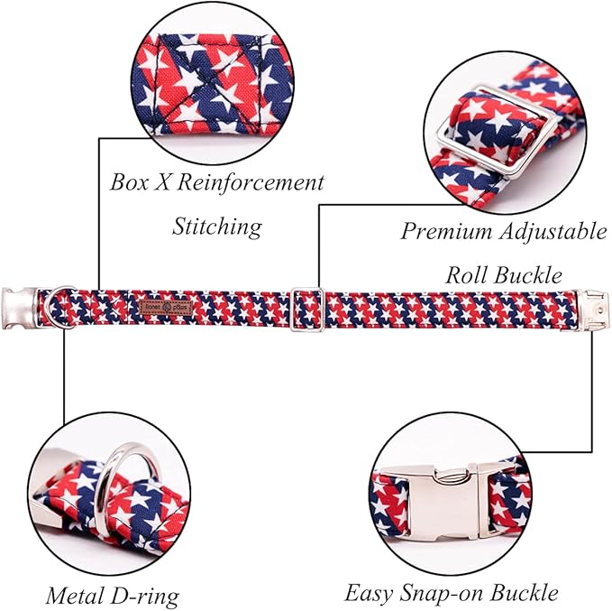 Lionet Paws Patriotic Dog Collar with Sailor Bow, 4th of July, Soft and Comfortable, Adjustable Collar for X-Large Dogs, Neck 16-26 inches