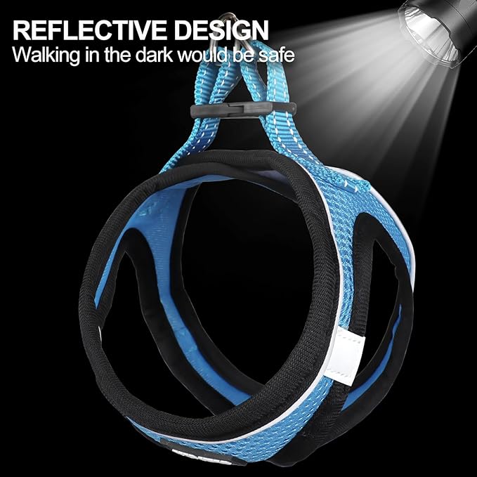 Dog Harness for Small Dogs and Leash Set, Honeycomb Grid, Reflective Lightweight Harness & Anti-Twist Pet Lead Multi Color, Size: XS-S-M. (XS, Marine Blue)