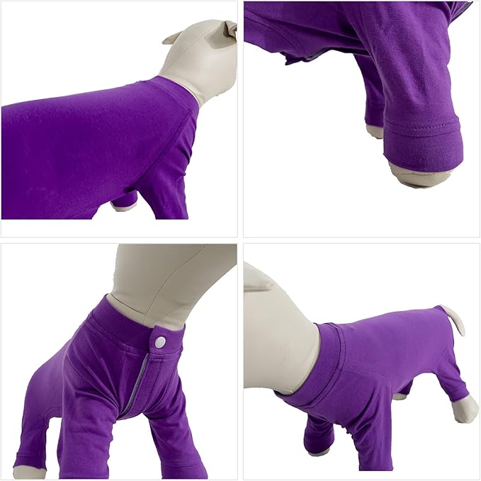 Lovelonglong Four Feet Dog Lightweight Pajamas, Pure Cotton Dog Jumpsuits 4 Legs Dog Onesies T-Shirt Stylish PJS Puppy Costume for Large Medium Small Dogs Purple L