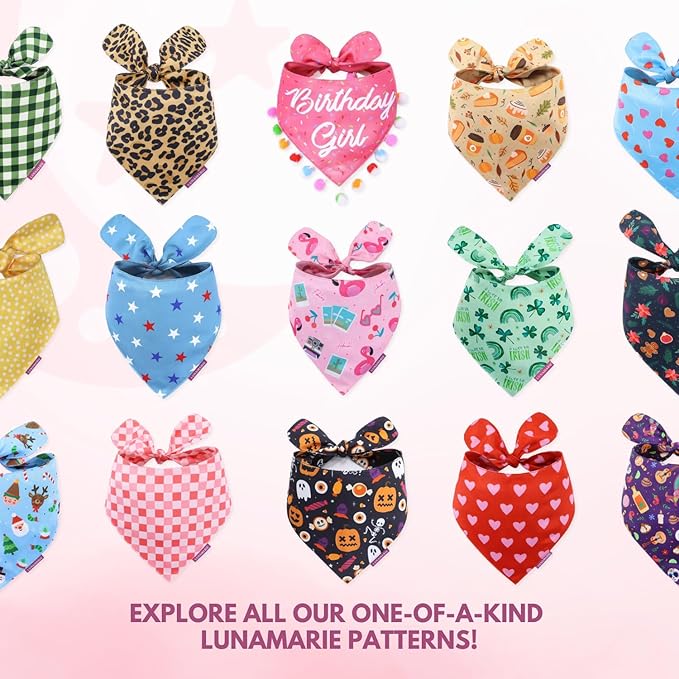 Luxury Pet Birthday Bandanas -Premium & Silky Poly Fabric | 100% Handmade | Custom Shape Dual Layered (Easter Garden, Medium)