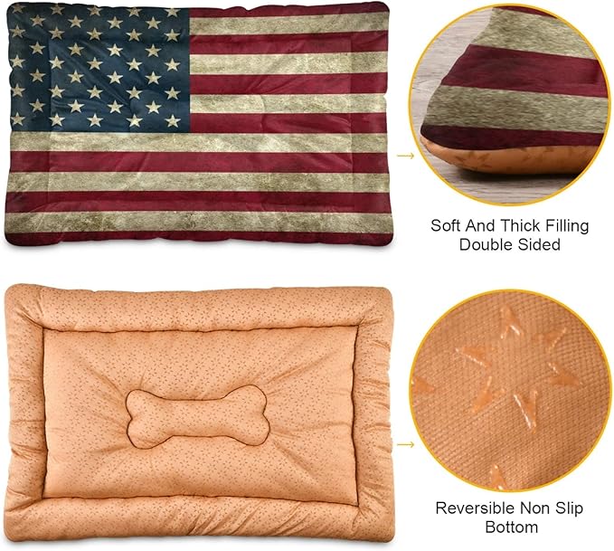 Vintage American Flag Pet Bed, Comfortable Bed Mat for Cat and Small Medium Dogs Puppy, 24x36in