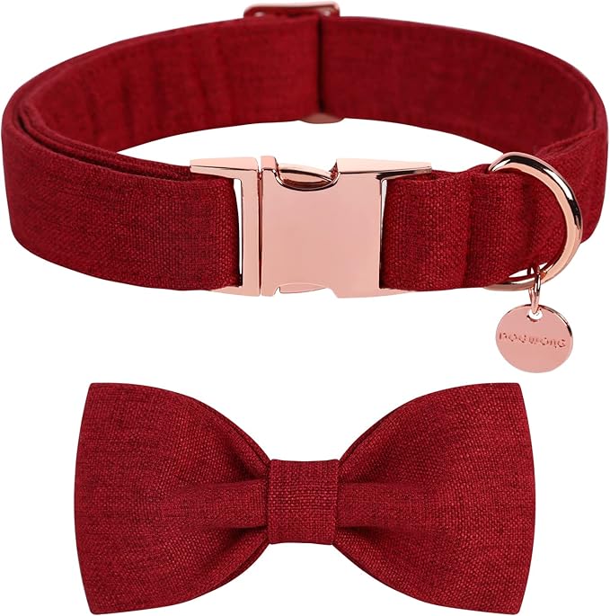 DOGWONG Cotton Dog Collar with Bow Red Pet Collar Durable Adjustable Puppy Collar Christmas Dog Collar for Small Medium Large Dogs
