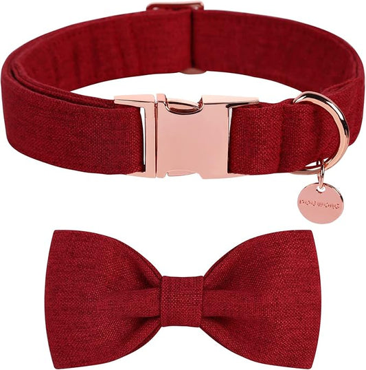 DOGWONG Cotton Dog Collar with Bow Red Pet Collar Durable Adjustable Puppy Collar Christmas Dog Collar for Small Medium Large Dogs
