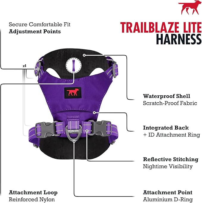 Tuff Pupper Lightweight Dog Harness for Walking | Front & Back Leash Clips | 4-Way Adjustable Fit | Reflective Trim | Easy On/Off Buckles | Lightweight & Breathable | No Pull Design (Medium, Purple)