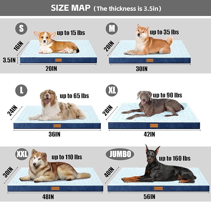 Patas Lague Orthopedic Jumbo Dog Bed for Extra Large Dogs 56''X40'', Waterproof Soft Warm Comfortable Egg Crate Foam Jumbo Pet Beds Mat with Removable Washable Cover and Nonskid Bottom, Blue