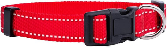 Native Pup Reflective Dog Collar,Bright Glow Colors for Night Safety, Adjustable for Small, Medium, Large pet and Puppies Accessories, Male, Female, boy, Girl, Puppy (Large, Red)