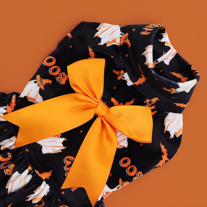 CuteBone Turtleneck Dog Velvet Dress Halloween Puppy Skirt Costume Pet Clothes Cat Apparel with Bow Hair Rope for Small Dogs CVD17M
