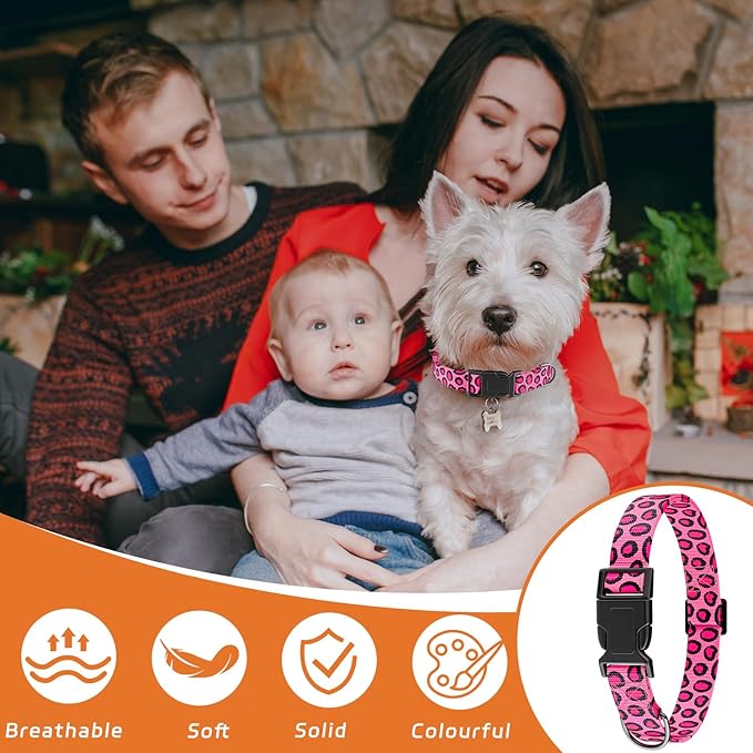 Dog Collar, Leopard Puppy Collar for Boys Girls Small Medium Large Dogs, Adjustable Soft Pet Collar Pink Leopard with Quick Release Buckle for Males Females, Pink Leopard,XS