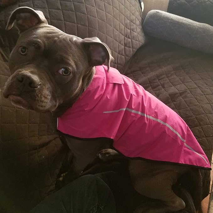 Mile High Life Dog Raincoat, Adjustable Waterproof Reflective Rain Jacket for Small Medium Large Dogs, Lightweight Breathable Pet Rain Coat with Leash Hole(Hot Pink,L Chest 32-40")