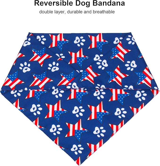 ADOGGYGO Bandana, Polyester Dog Bandana, Reversible, 4th of July, X-Large, Blue Red, Independence Day-1