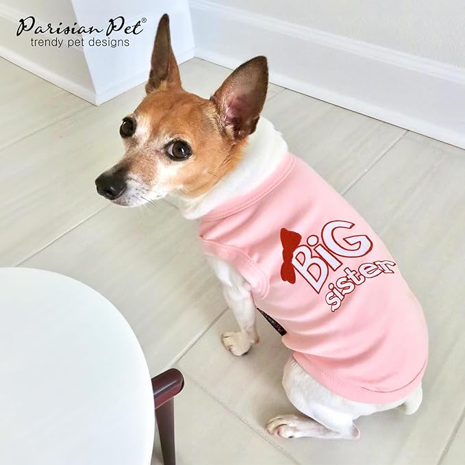 Parisian Pet Cat and Dog T-Shirt with Embroidered ' Big Sister ' - Breathable Tank Top - Sleeveless Pet Vest - Machine Washable Pink Dog Shirt for Large Dogs - 2XL