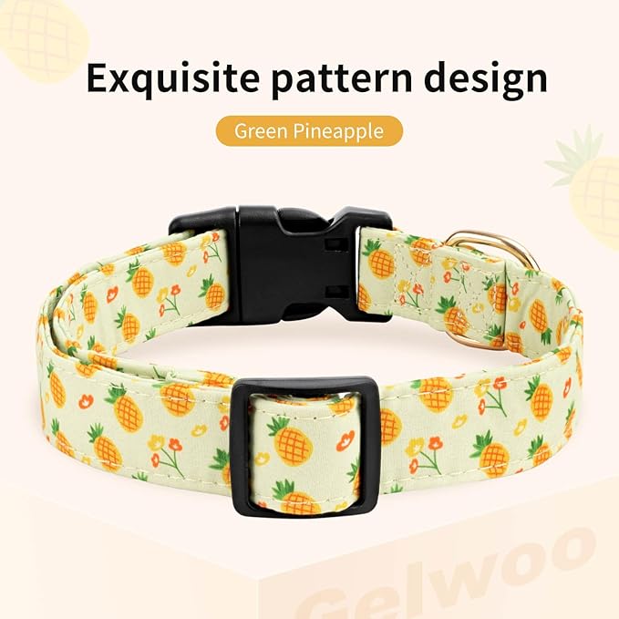 Cotton Dog Collar,Soft and Cute Puppy Collars with Pineapple Patterned Design for Girl Female Boy Dogs,Adjustable Buckle Pet Collar for Small Medium Large Dogs (Green Pineapple, S)