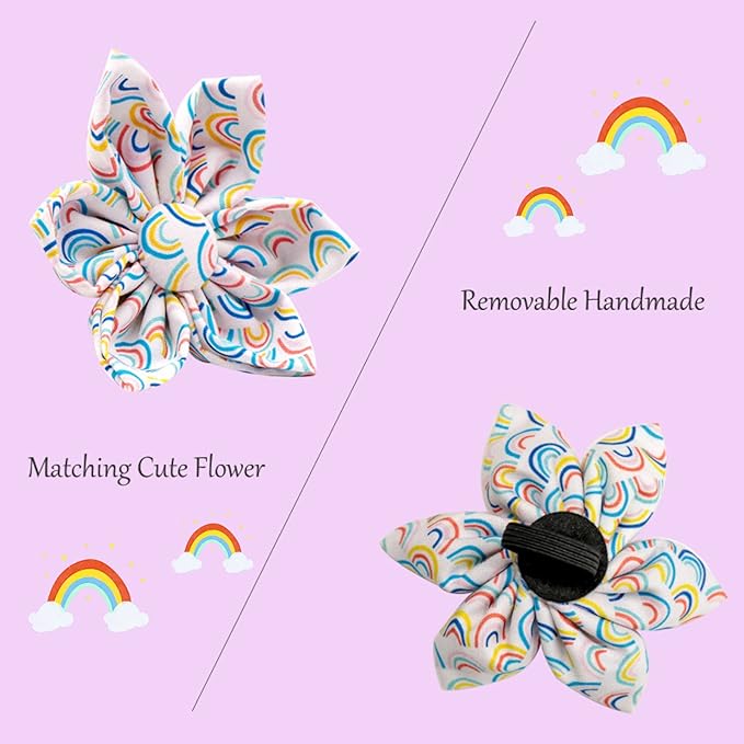 Uniqe Style Paws Flower Dog Collar, Adjustable Dog Collar with Flower, Durable Rainbow Floral Pattern Pet Collar for Small Dogs