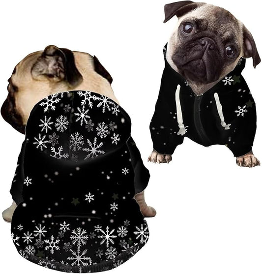 Howilath Christmas Snowflakes Dog Sweatshirt with Hood Warm Pet Clothes Comfortable Hoodie Streetwear for Small Medium Large Dogs