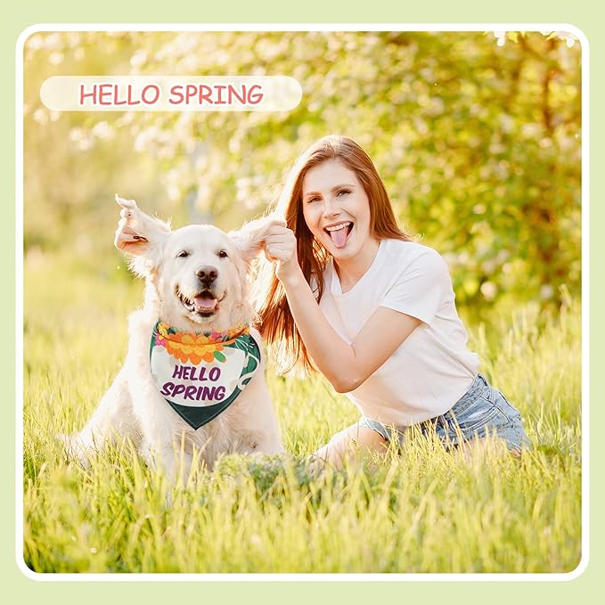 Chunful 50 Pcs Spring Dog Bandanas Bulk Flora Dog Bandanas Pet Triangle Scarf Bib Pet Costume Adjustable Cat Outfit Washable Bids Kerchief for Small Medium Puppy(Fresh Style)