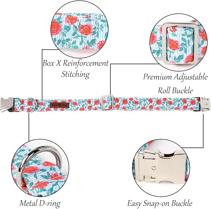 Lionet Paws Design Dogs Collar Cute Flower Sailor Bow Dog Collars for Girl Female Small Medium Dogs with Rose XS