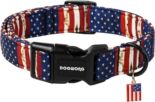 DOGWONG American Flag Dog Collar, Patriotic Independence Day Dog Collar Durable Soft Fabric Pet Dog Collars US Flag Boy Puppy Necklace for Small Medium Large Dogs