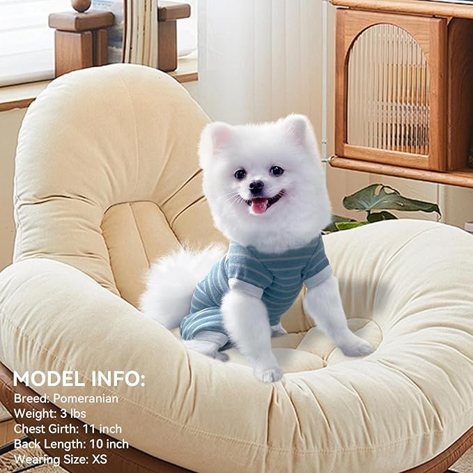 TONY HOBY Female/Male Pet Dog Pajamas Stripes 4 Legged Dog pjs Jumpsuit Soft Cotton Dogs Clothes (XL,Blue+White-Girls)