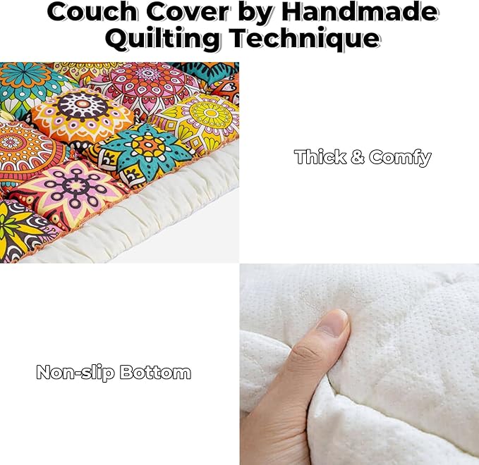 FUNNY FUZZY Pet Couch Covers for Sofa, Couch Covers for Dogs Washable Dog Couch Cover Protector Furniture Sofa Covers for Dog Handmade Pure Cotton Pet Bed Mat (Bohemia, 27.6"×70.9")