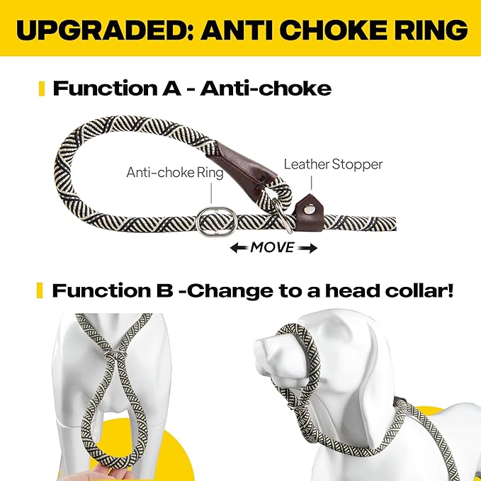 Fida Slip Leads for Dogs - 4 FT x 1/2" Heavy Duty Comfortable Strong Rope Leash for Large, Medium Dogs - No Pull Pet Training Leash with Highly Reflective, Grey