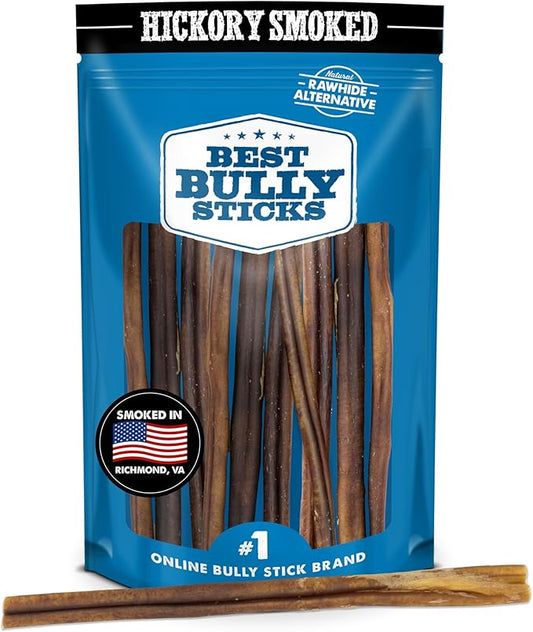 Best Bully Sticks Hickory Smoked Thick 12 Inch Bully Sticks - 10 Count (Pack of 1) - Natural, Grain and Odor-Free, Smoky Aroma, No Additives, Grass-Fed