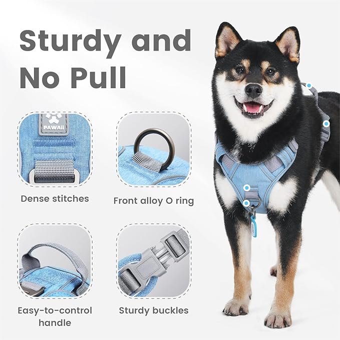Pawaii No Pull Dog Harness with Pet ID Tag,Reflective Strips No Choke Front O Ring Breathable Mesh Adjustable Soft Padded Pet Vest with Easy Control Handle for Small Dogs