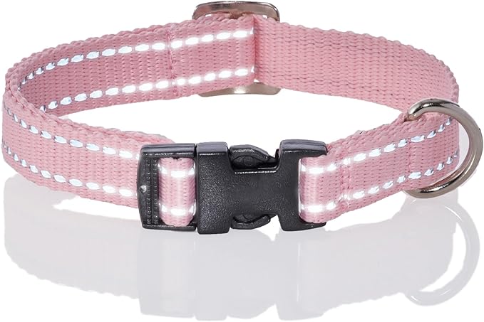 Adjustable Reflective Dog Pet Collar for Small, Medium and Large Dogs, Pink, Small