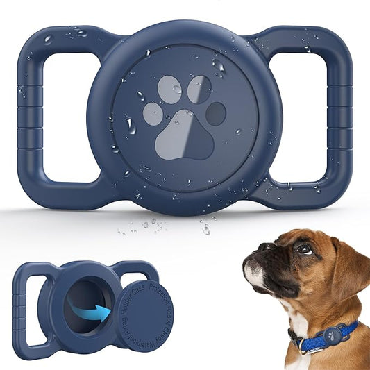 SANKALA Airtag Dog Collar Holder, [1 Pack] Waterproof Dog Airtag Holder, Silicone Full Body Covered Anti-Lost Protective Apple Air Tag Holder for Pet Collar - Fits All Width Collars, Blue