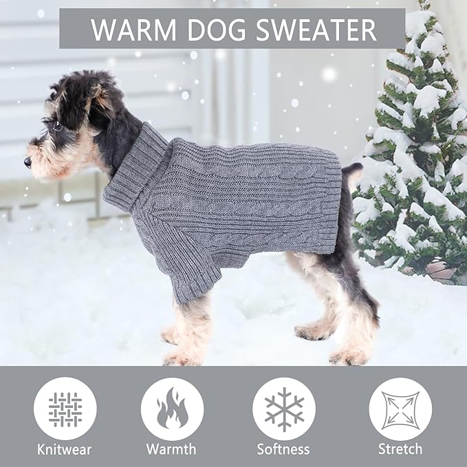 Dog Sweaters for Small Dogs Knitted Small Dog Sweater for Dachshund Winter Dog Clothes Girl Boy Classic Twist Pet Clothes Warm Puppy Sweater Turtleneck Cat Sweater (Grey, Medium)
