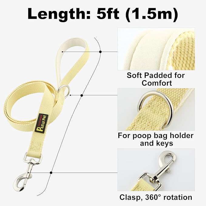 Plutus Pet Cotton Dog Harness and Leash Set, Reflective and Soft Padded, Quick Fit Vest Harness, for Small, Medium and Large Dogs, Light Yellow, XS