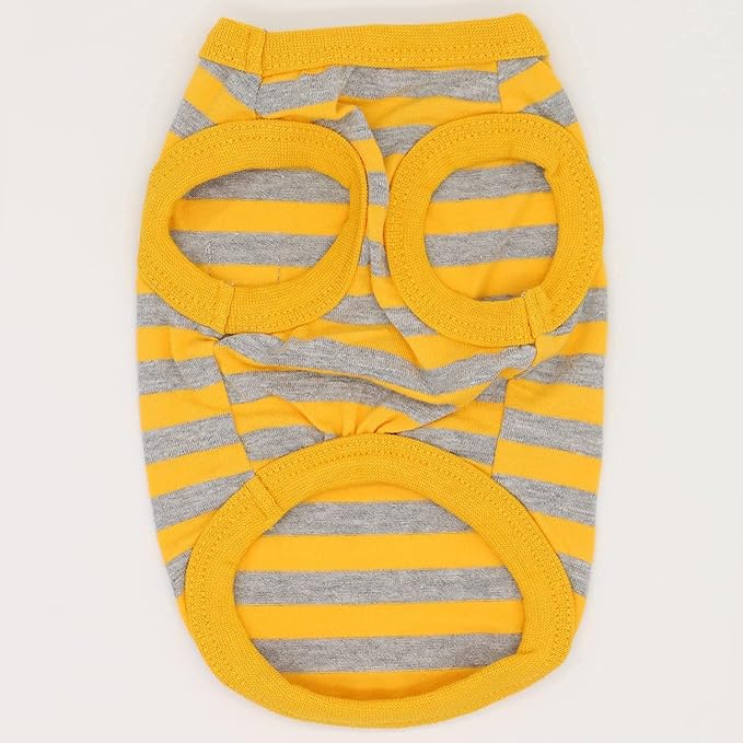 LOPHIPETS 100% Cotton Striped Dog Shirts for Small Dogs Chihuahua Puppy Clothes Tank Vest-Yellow and Gray Strips/L