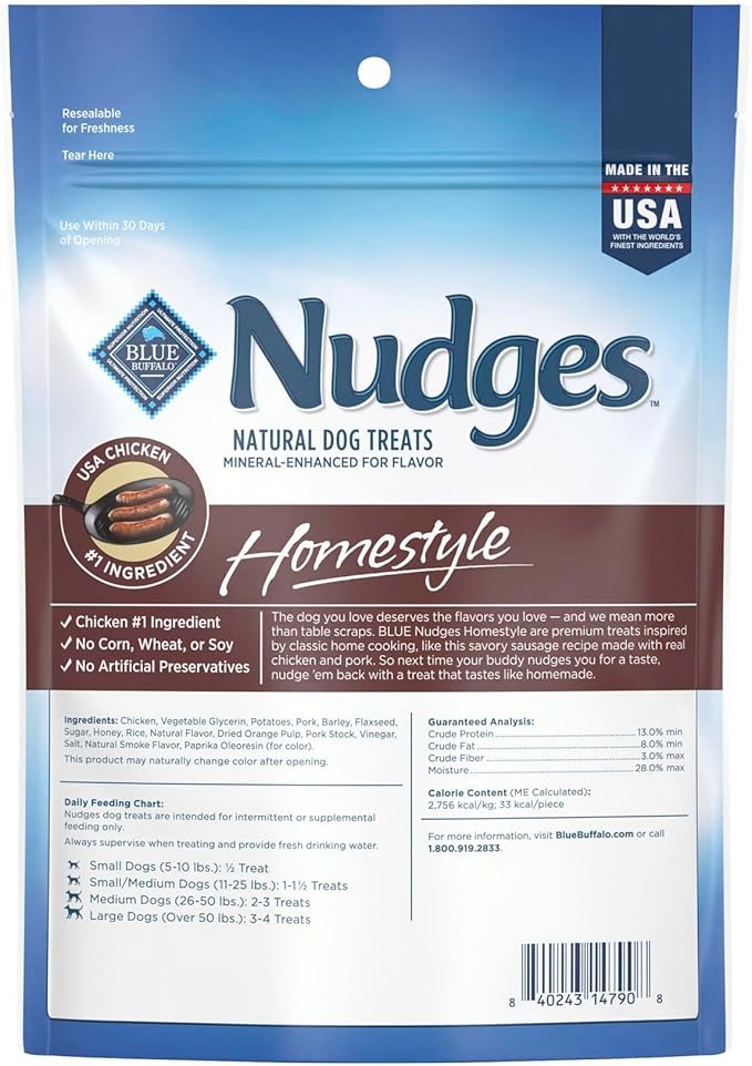 Blue Buffalo Nudges Homestyle Natural Dog Treats, Chicken and Pork, 12oz Bag