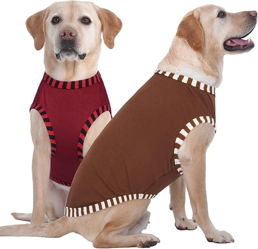 IECOii 2 Pack Summer Dog Clothes for Large Dogs,Breathable Stretchy Pet T-Shirts Lightweight Tank Top Sleeveless Vest for Outdoor Sun Protection - Fit for Large Breeds Labrador,Coffee+DarkRed,3XL