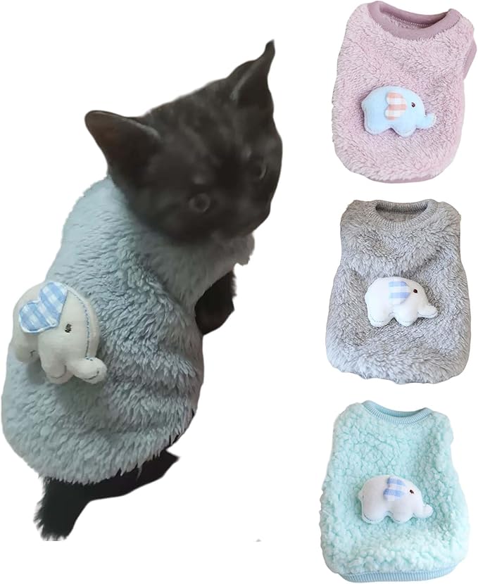 FLAdorepet 3 Packs Teacup Dog Cat XXS Clothes for Chihuahua Yorkie,Winter Warm Fleece Puppy Pet Clothes Sweater Shirt Vest for Mini Newborn Extra Small Dogs (Elephant, XXXS(Pet Under 1LBS))