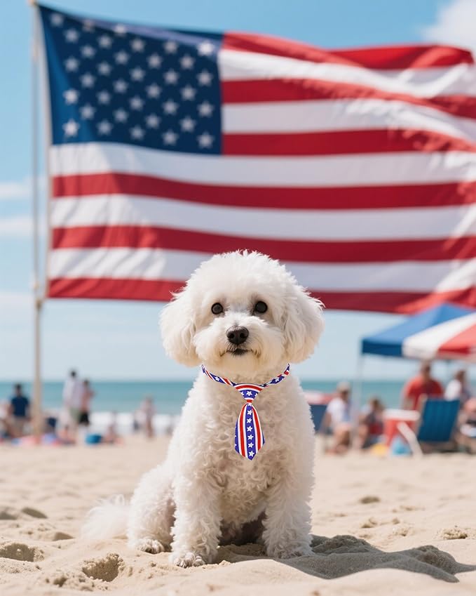 PET SHOW 10 Pack 4th of July Small Dog Ties Neckties for Puppy Doggies Cats Adjustable Holiday Grooming Accessories Patriotic Neck Ties Bowties Girl Boy Pets Memorial Day Holiday Party Costumes