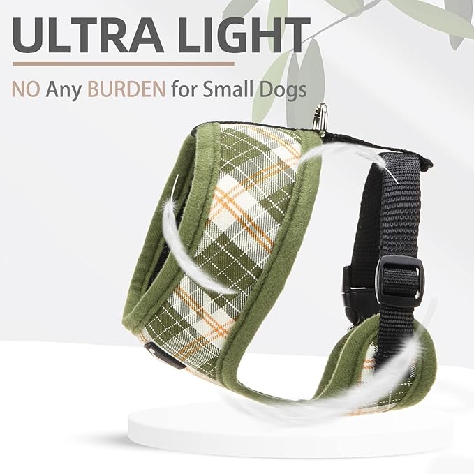 PUPTECK Soft Mesh Dog Harness and Leash Set Pet Puppy Cat Comfort Padded Vest No Pull Harnesses, Olive Green, S