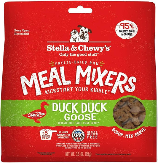 Stella & Chewy's Freeze-Dried Raw Duck Duck Goose Meal Mixers - Dog Food Topper and Mixer - Made with 95% Cage-Free Poultry, Organs & Bone - Perfect for Picky Eaters - Grain-Free - 3.5 oz