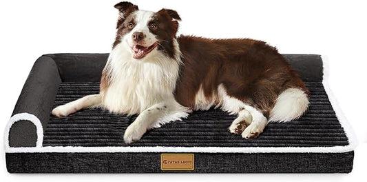 Patas Lague Orthopedic XL Dog Bed for Large Dogs 42''X28'', Waterproof Comfortable L Shaped Big Large Non-Slip Soft Warm Pet Sofa Sleep Bed mat with Removable Washable Cover, Black