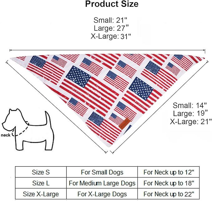 PTDECOR American Flag Dog Bandana 4th of July Dog Bandanas Reversible Triangle Patriotic Bandanas for Large and Extra Large Dogs Pets (Flag, X-Large)