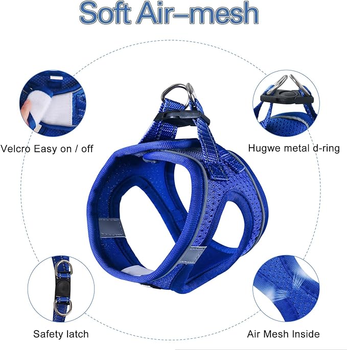 Dog Harness for Small Dogs and Leash Set, Honeycomb Grid, Reflective Lightweight Harness & Anti-Twist Pet Lead (Multi Color, Size: XS-S-M) (XS, Sapphire Blue)