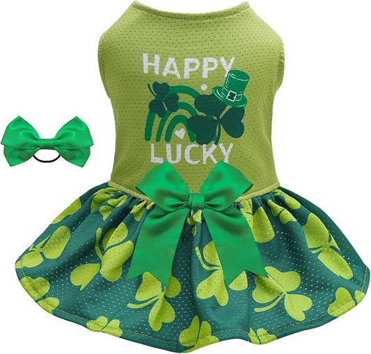 CuteBone Dog Mesh Dress St.Patrick's Day Puppy Sundress Pet Outfit Summer Fashion for Small Dogs Girl Cat Clothes BF42XXS-D
