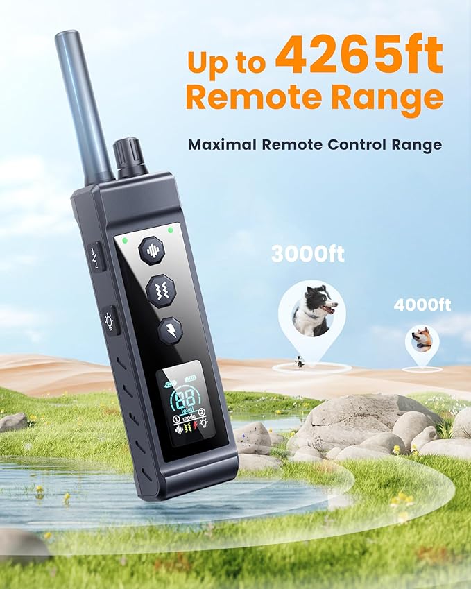 Dog Shock Collar 4265Ft Dog Training Collar with Remote for Large Medium Small Dogs, IP67 Waterproof with 4 Safe Training Modes, Security Lock, Dog Bark E-Collar for All Breeds(Navy Blue 1 Pack)