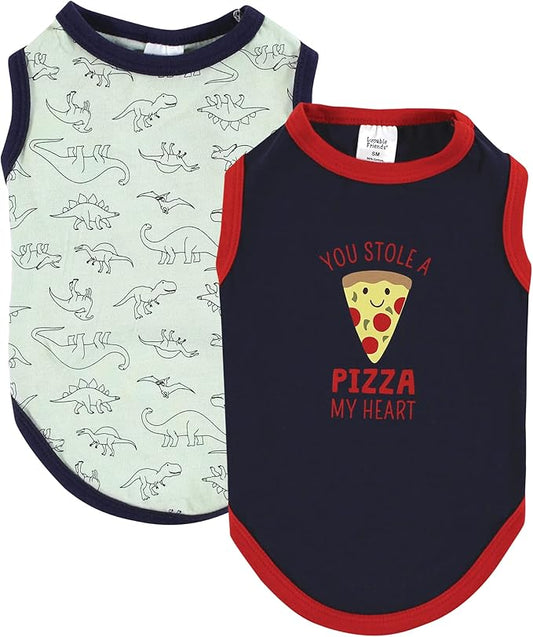 Luvable Friends Dog Pet Dog and Cats Cotton T-Shirts 2pk, Pizza Dino, X-Large